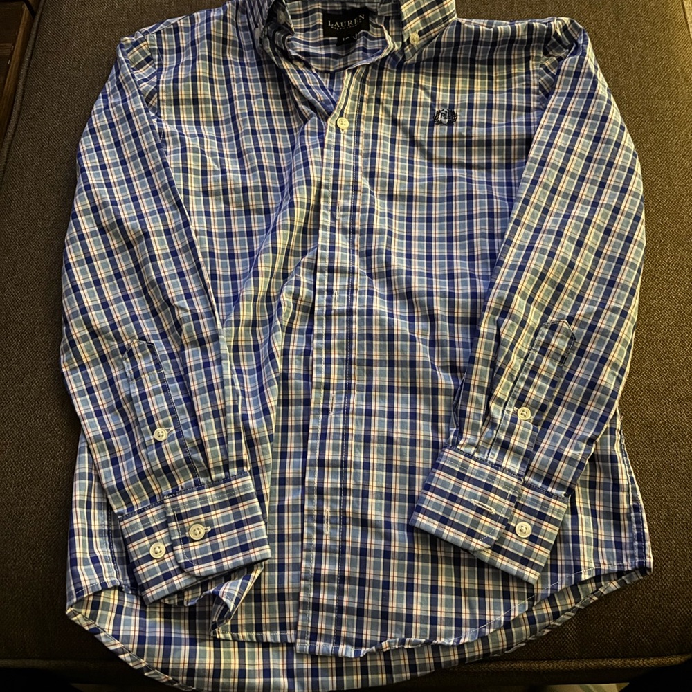 Ralph Lauren boys Blue and White Checkered Shirt
